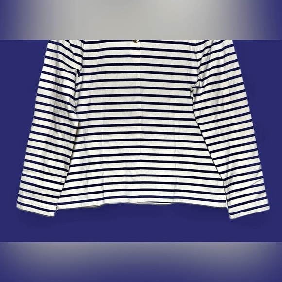 NWT J. Crew Factory Puff-Sleeve Button-Back Top with Navy & White Stripes, M - Picture 10 of 15
